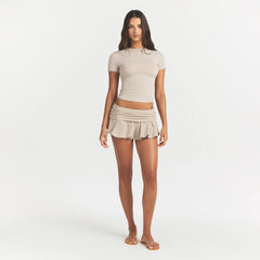 COTTON JERSEY FOLDOVER MINI SKORT | STONE