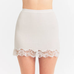 RIB KNIT LACE MINI SKIRT | EGRET