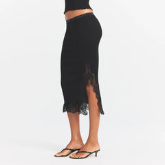 RIB KNIT LACE MIDI SKIRT | OBSIDIAN