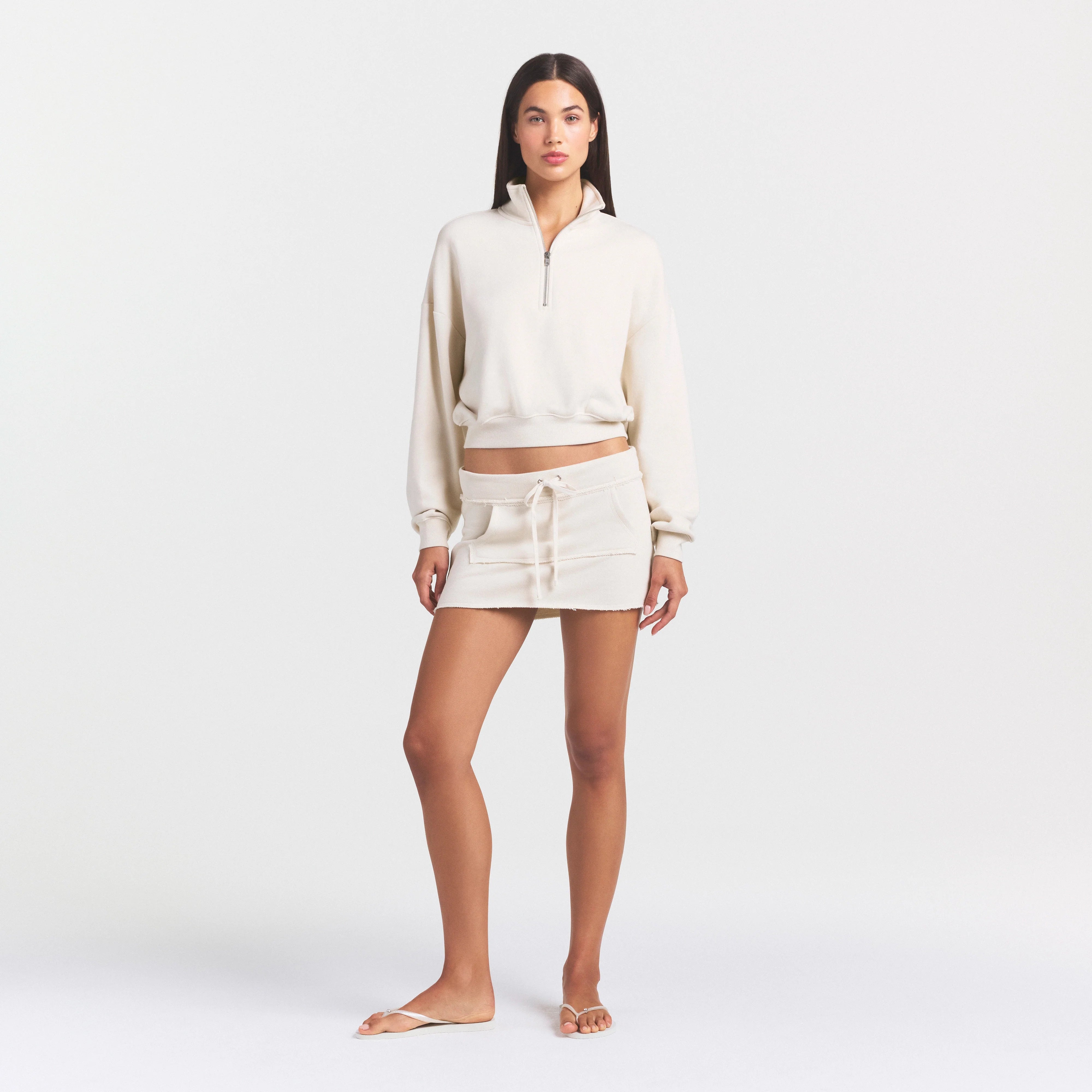 DRAPEY FRENCH TERRY MINI SKIRT | BUFF