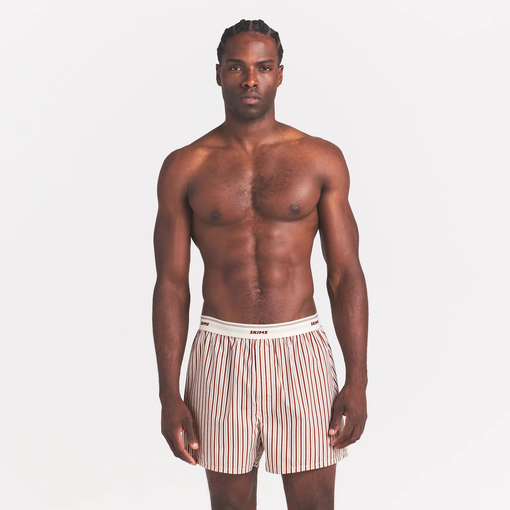 COTTON POPLIN MENS LOGO BAND BOXER | CINNAMON STONE STRIPE