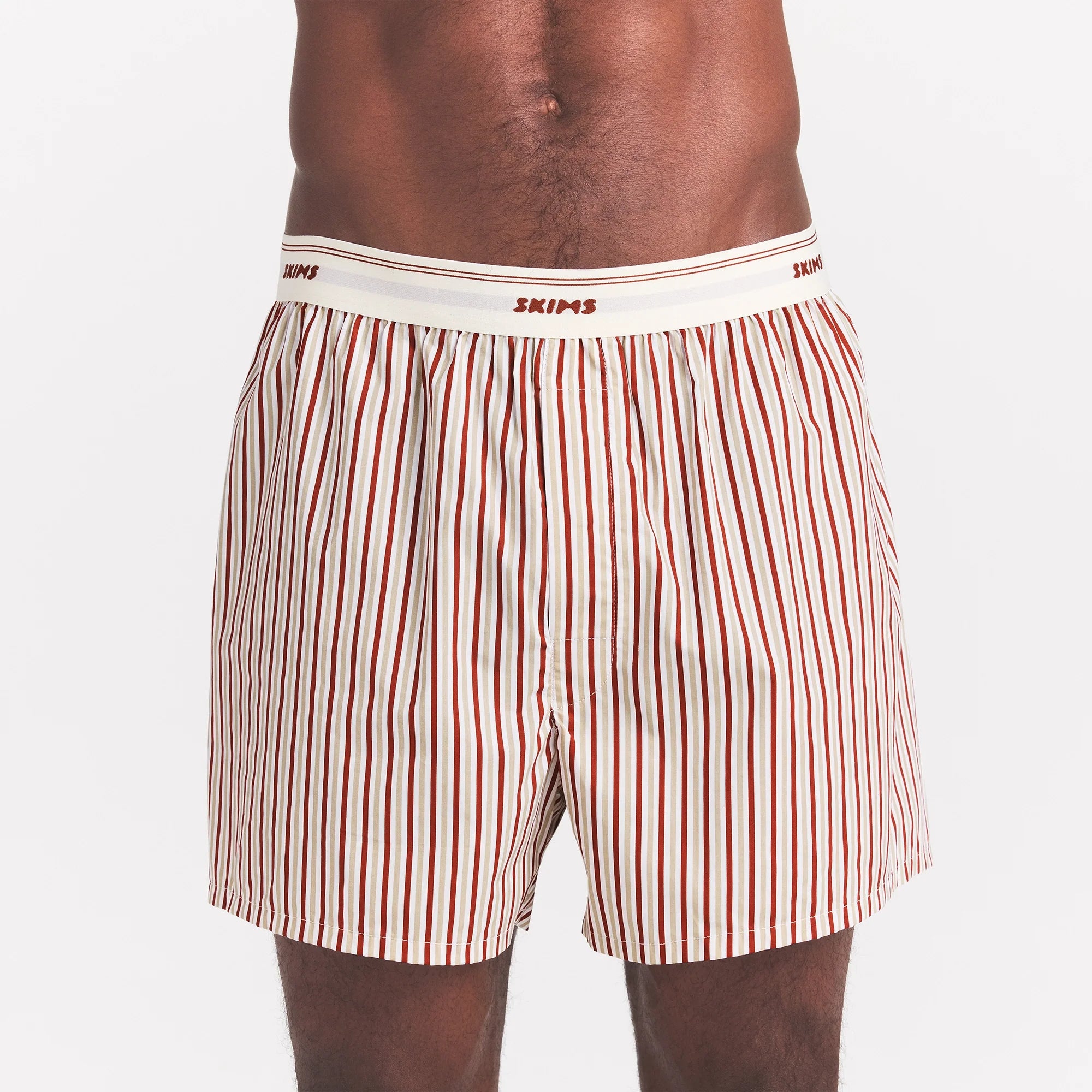 COTTON POPLIN MENS LOGO BAND BOXER | CINNAMON STONE STRIPE