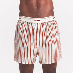 COTTON POPLIN MENS LOGO BAND BOXER | CINNAMON STONE STRIPE