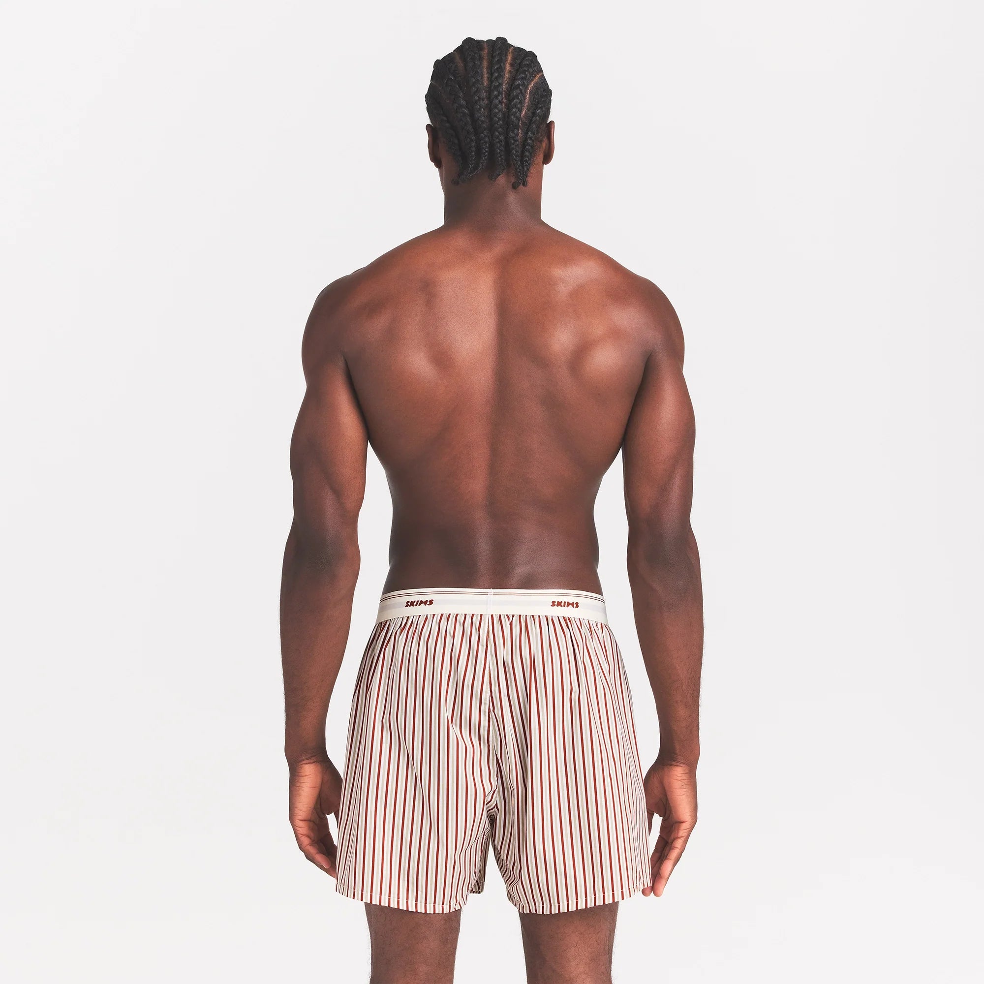 COTTON POPLIN MENS LOGO BAND BOXER | CINNAMON STONE STRIPE