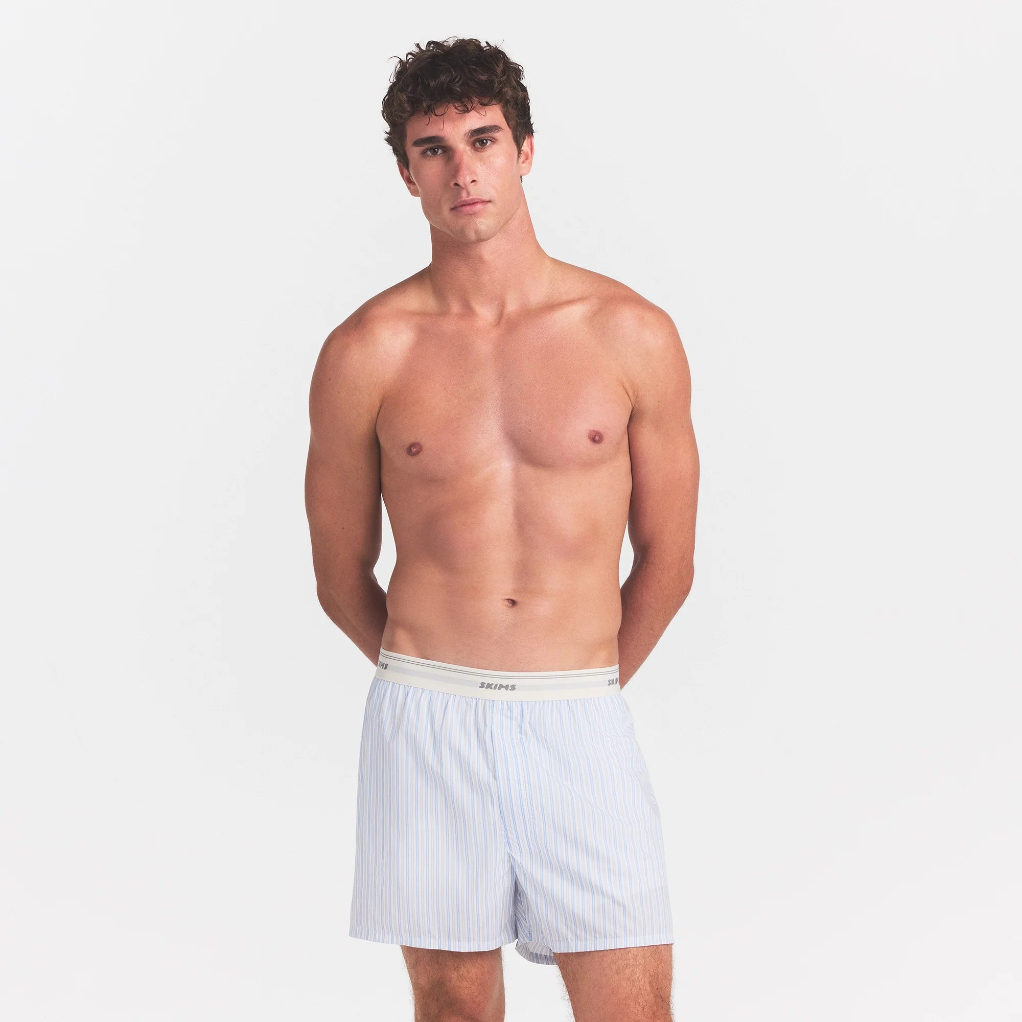 COTTON POPLIN MENS LOGO BAND BOXER | PLATINUM DOUBLE STRIPE
