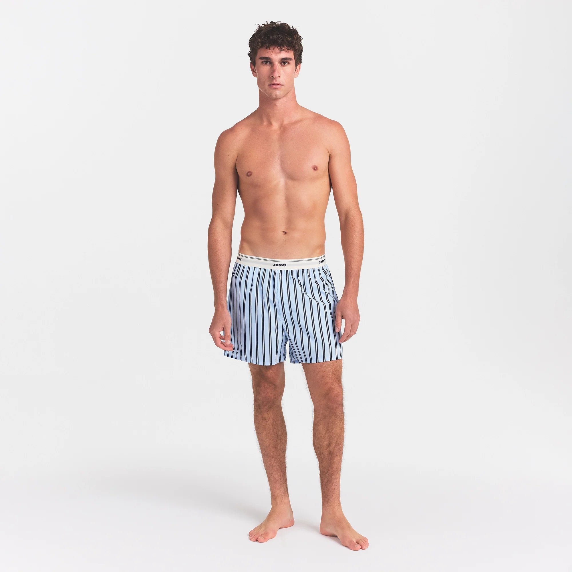 COTTON POPLIN MENS LOGO BAND BOXER | PERIWINKLE STRIPE