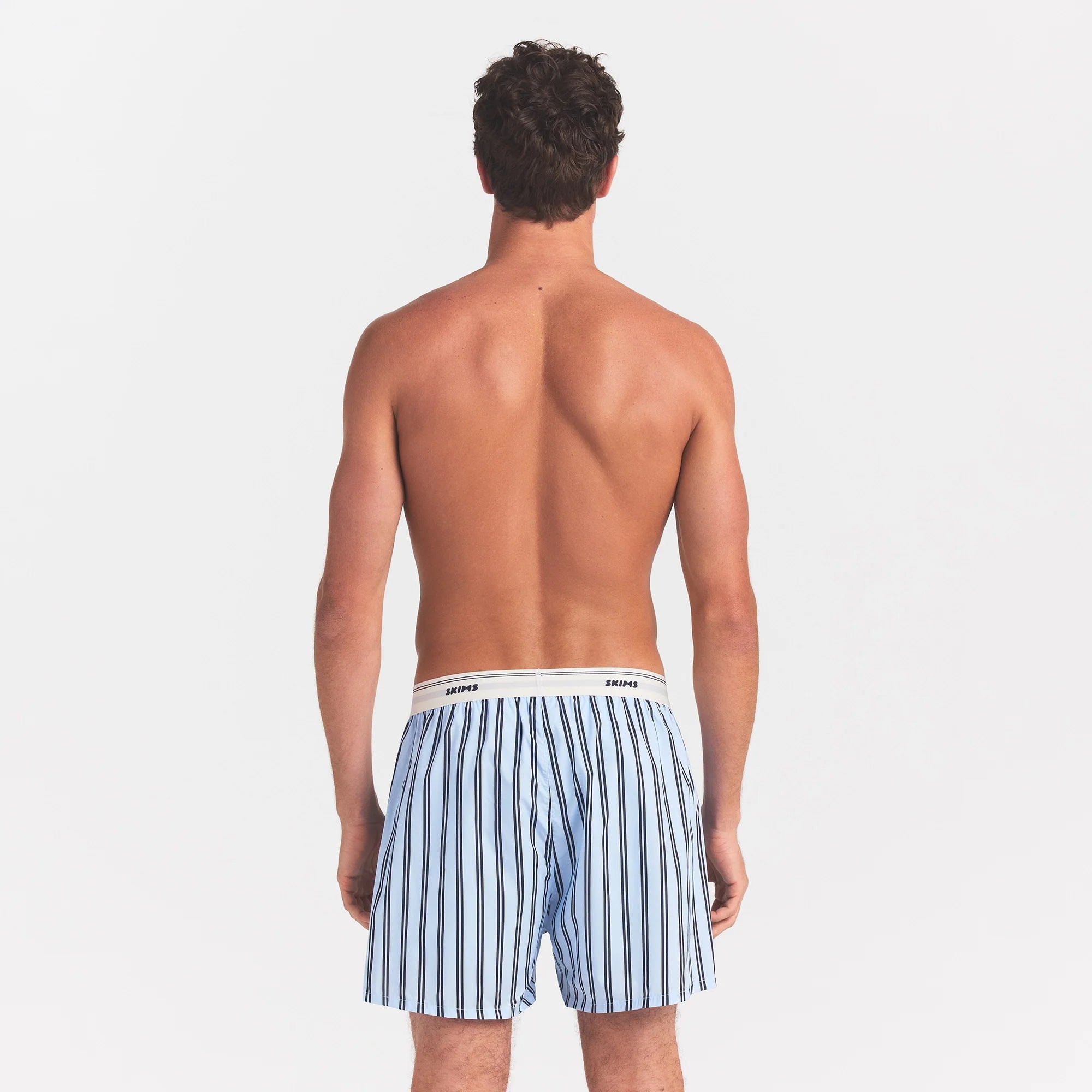 COTTON POPLIN MENS LOGO BAND BOXER | PERIWINKLE STRIPE