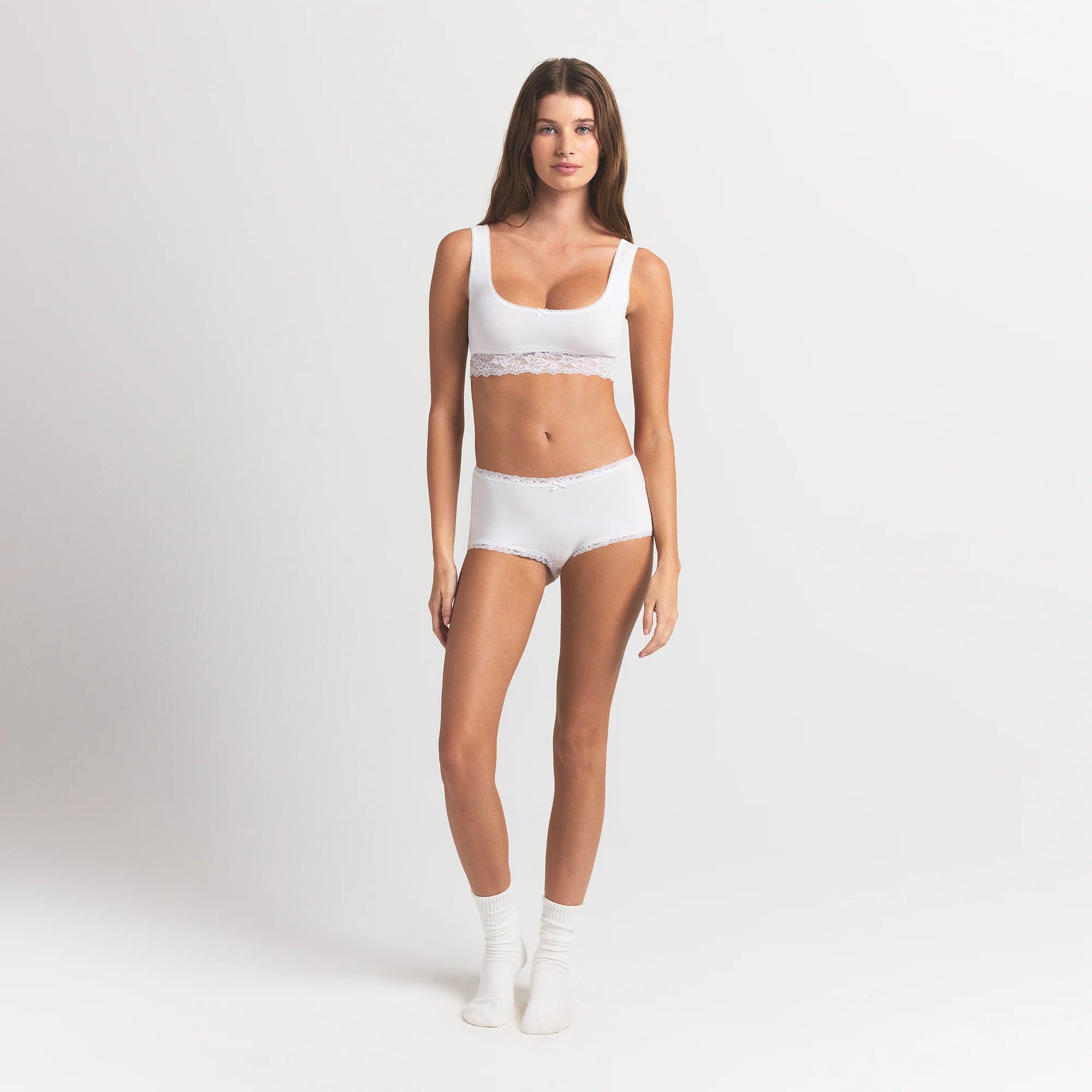 LIGHTWEIGHT COTTON LACE BOY SHORT | SNOW