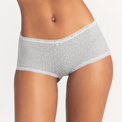 LIGHTWEIGHT COTTON POINTELLE LACE BOY SHORT | LIGHT HEATHER GREY PIN DOT