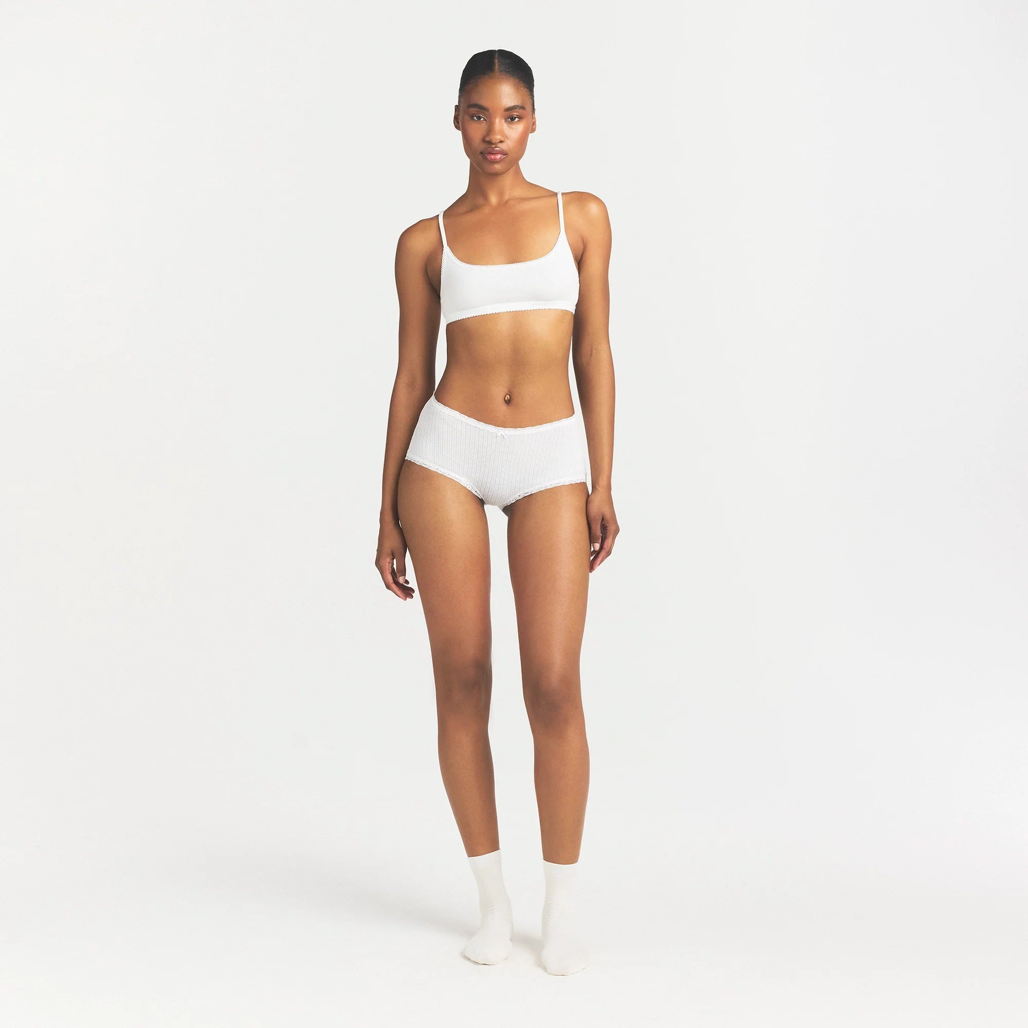 LIGHTWEIGHT COTTON POINTELLE LACE BOY SHORT | SNOW