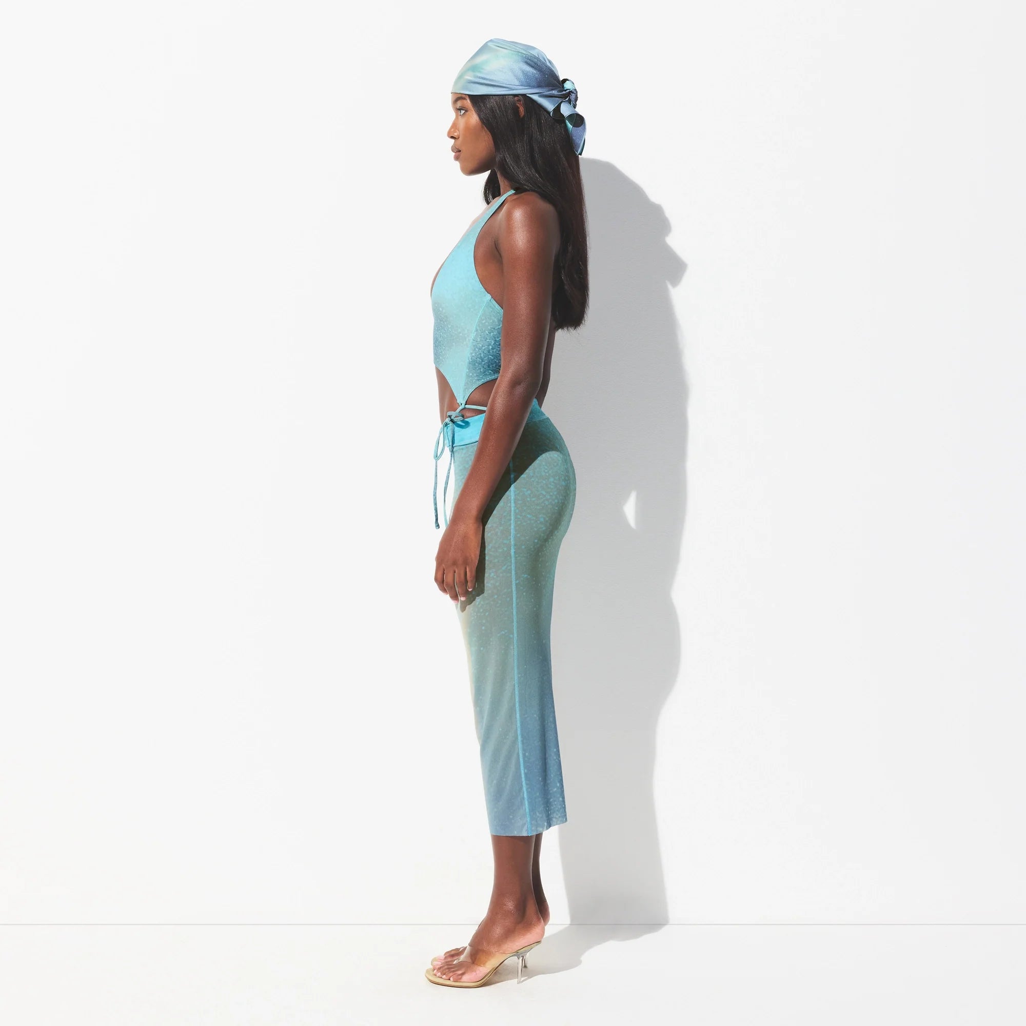 MESH COVER-UPS MIDI SKIRT | CYAN FK BODY PRINT