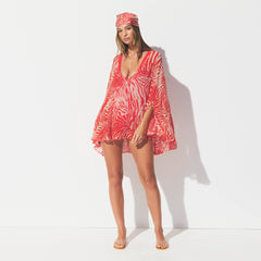 SWIM COVER-UPS SHEER MINI KAFTAN | CARMINE ZEBRA PRINT