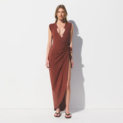 SWIM COVER-UPS COTTON TIE DRESS | HENNA