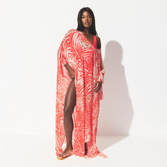 SWIM COVER-UPS SHEER LONG KAFTAN | CARMINE ZEBRA PRINT