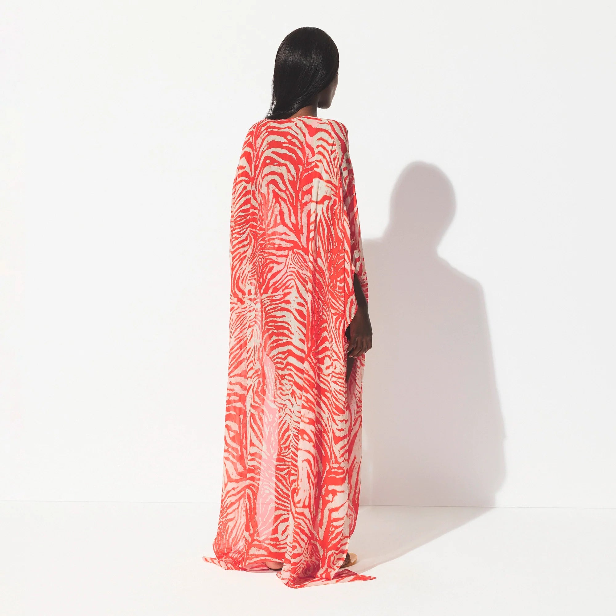 SWIM COVER-UPS SHEER LONG KAFTAN | CARMINE ZEBRA PRINT
