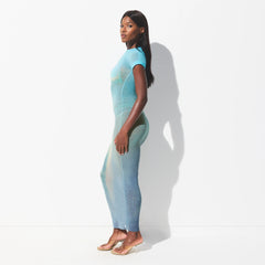 MESH COVER-UPS LONG DRESS | CYAN FK BODY PRINT