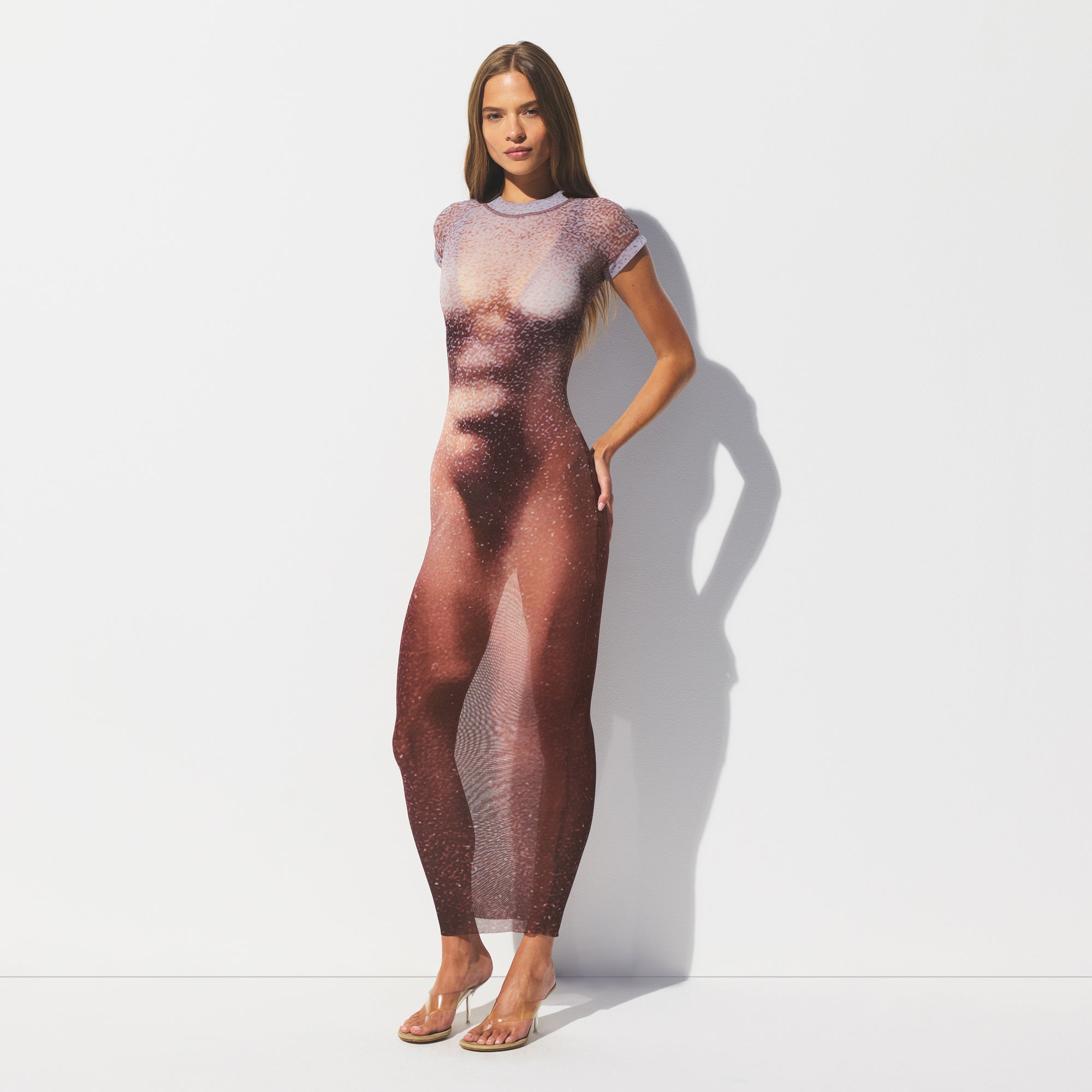 MESH COVER-UPS LONG DRESS | HENNA FK BODY PRINT