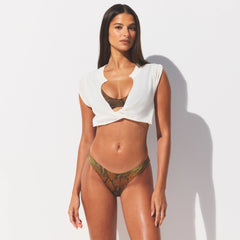 SWIM COVER-UPS COTTON PLUNGE TWIST TOP | EGRET