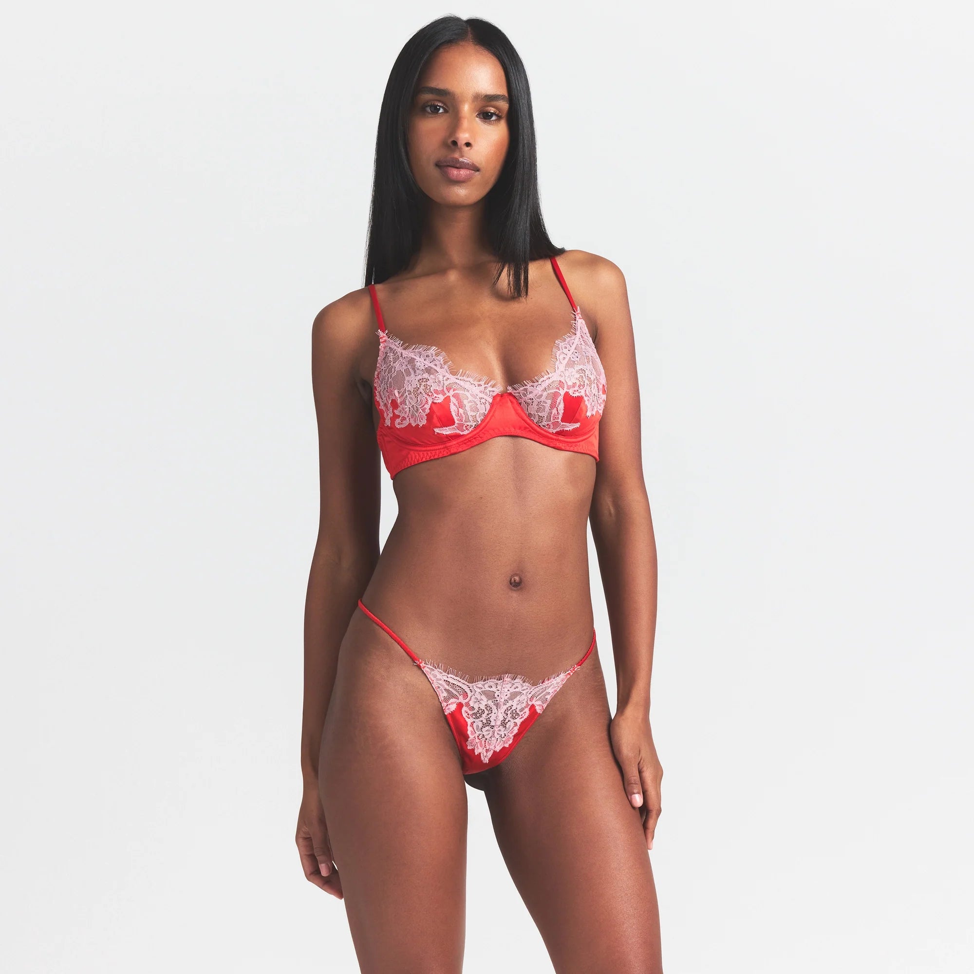 SILK LACE UNLINED DEMI BRA | RUBY CONTRAST
