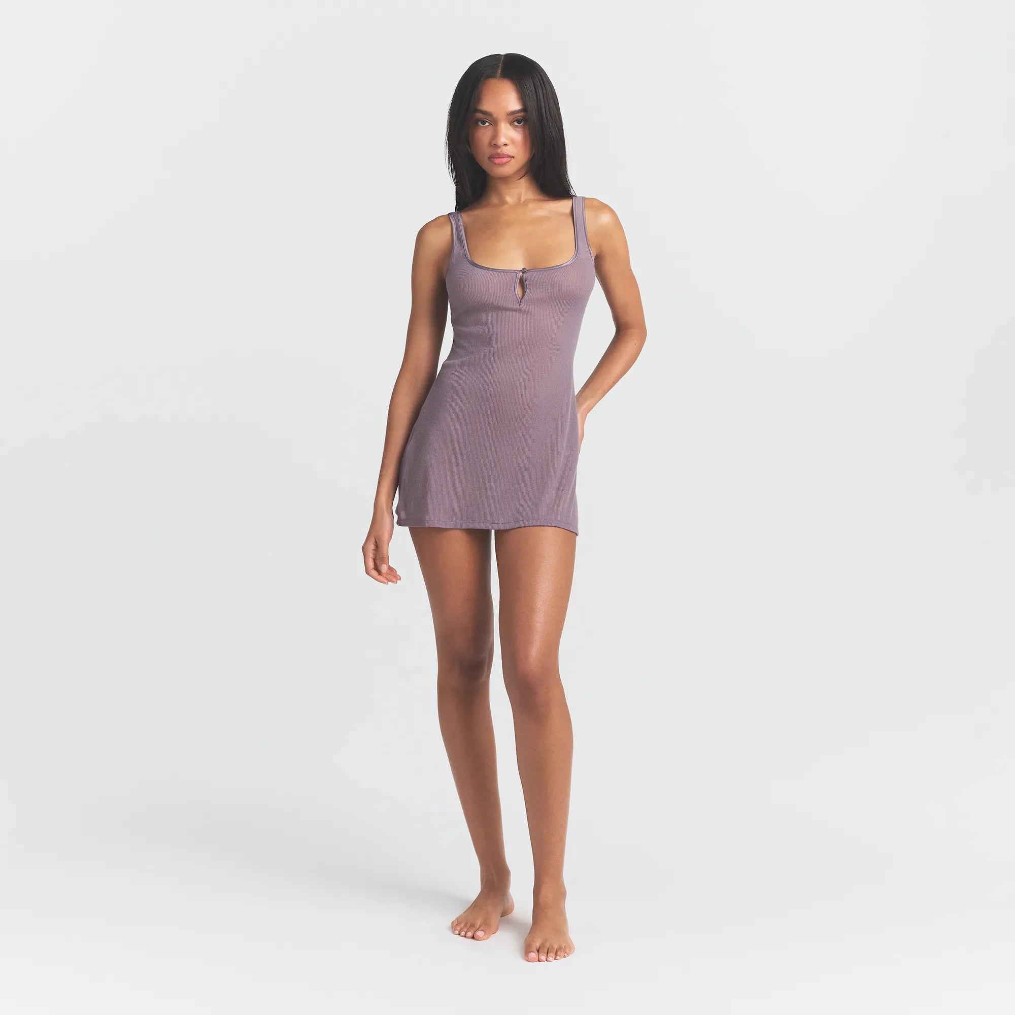 SHEER RIB MINI SLIP DRESS | ZINC