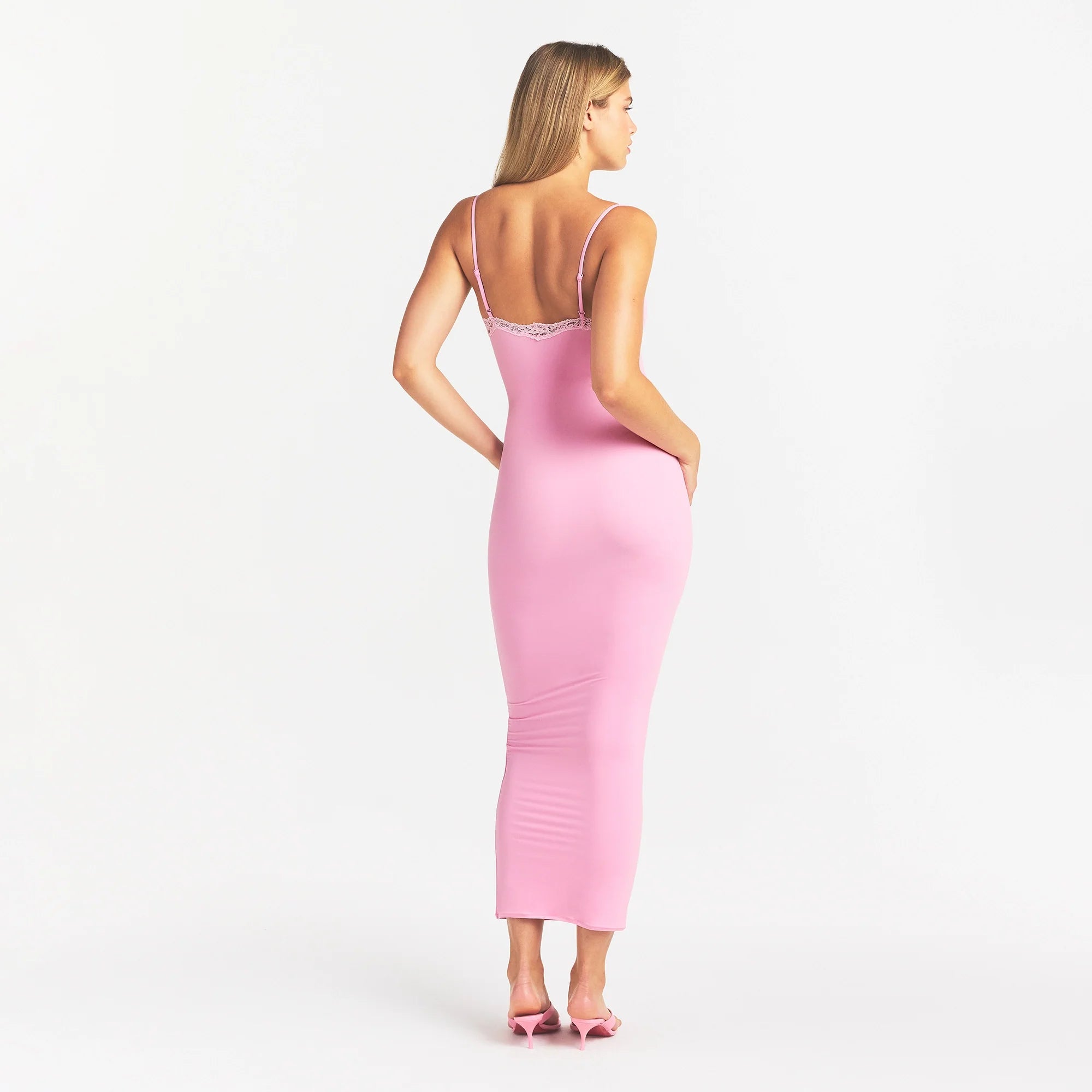FITS EVERYBODY LACE LONG SLIP DRESS | BUBBLE GUM TONAL