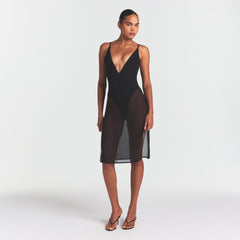SKIMS BODY MESH PLUNGE MIDI DRESS | ONYX