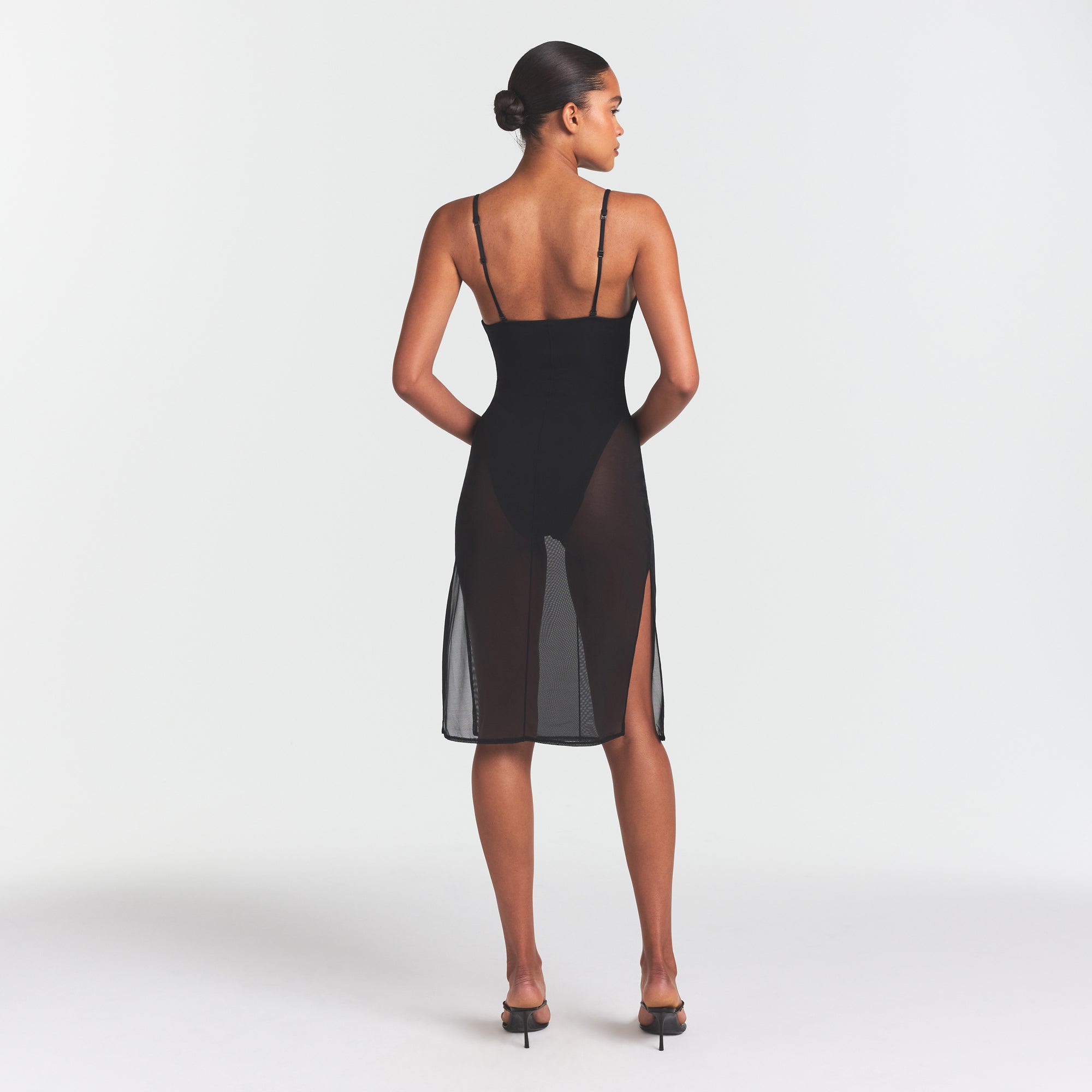 SKIMS BODY MESH PLUNGE MIDI DRESS | ONYX