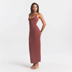 SMOOTH LAYERS SCOOP NECK LONG DRESS | HENNA
