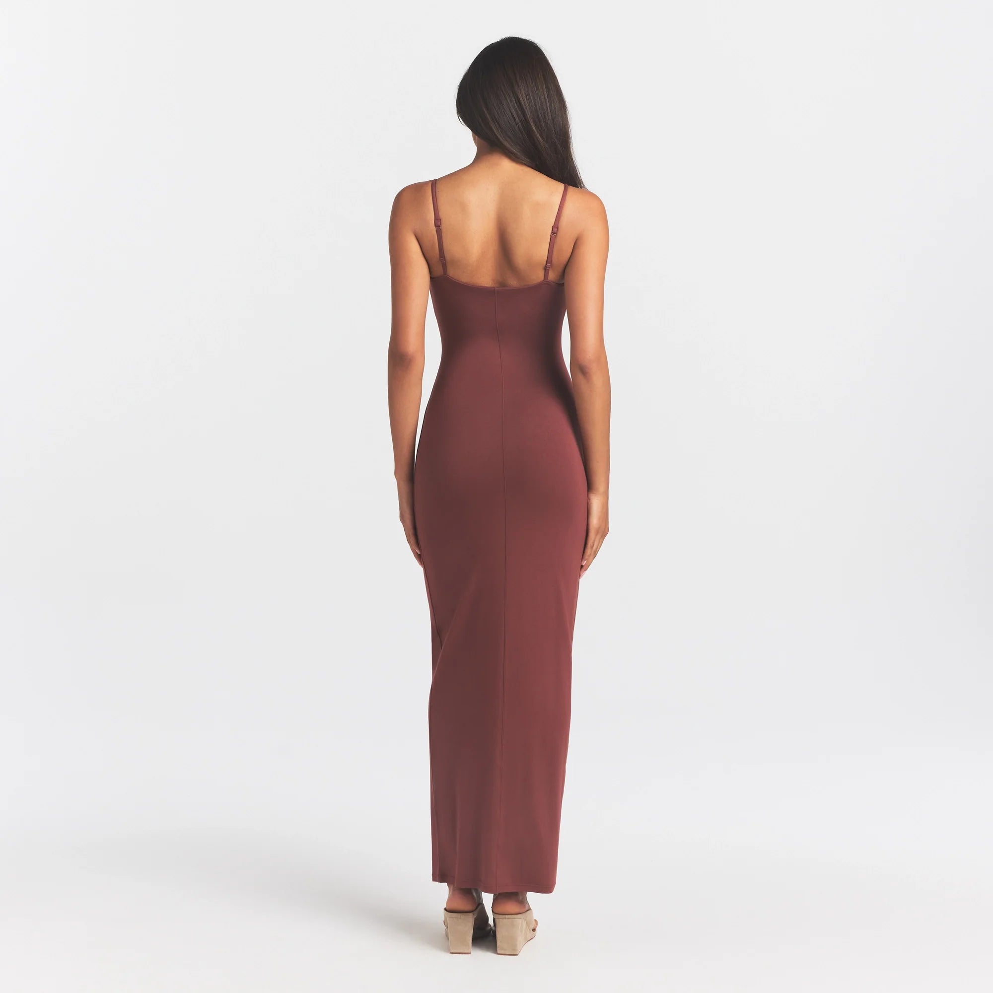 SMOOTH LAYERS SCOOP NECK LONG DRESS | HENNA