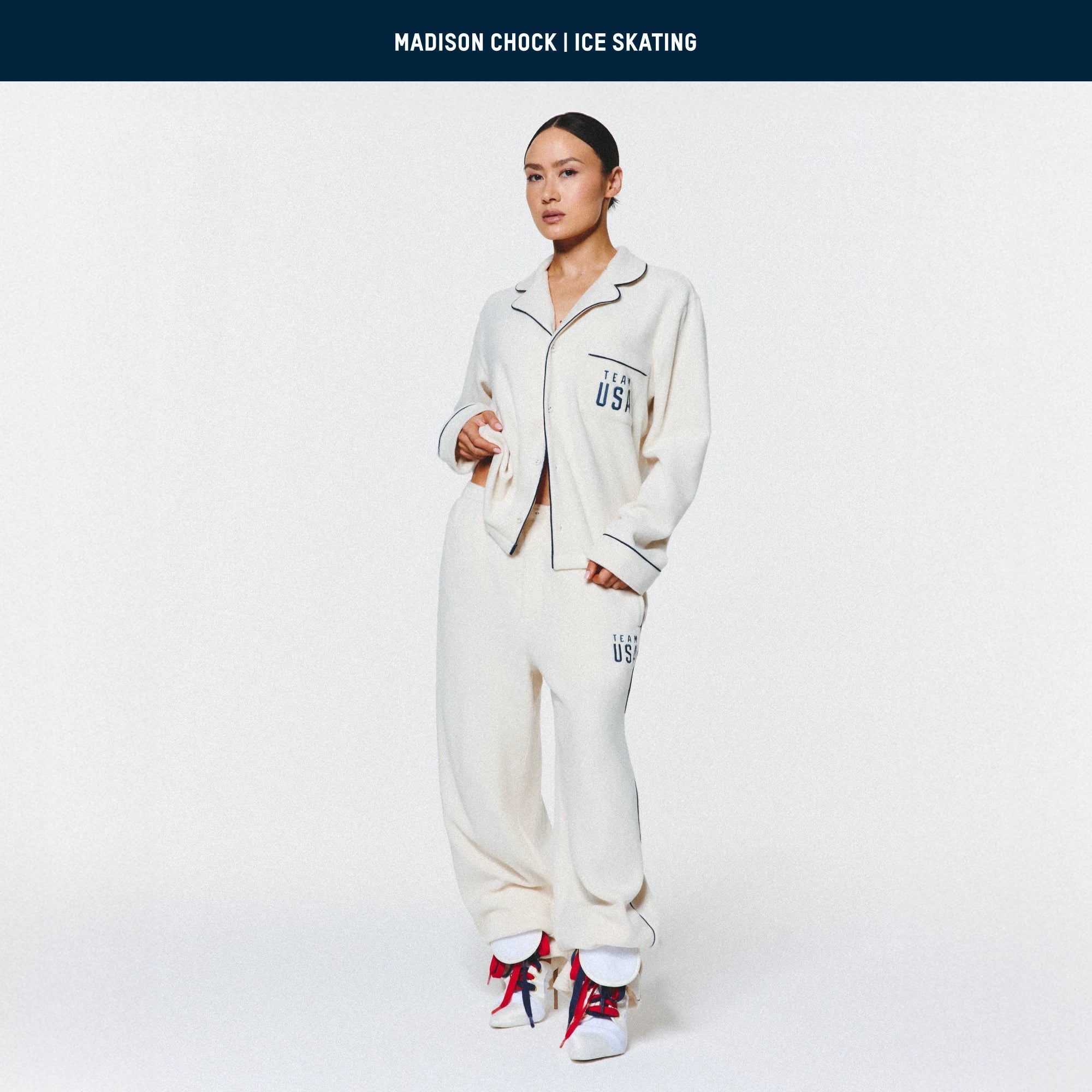 SKIMS FOR TEAM USA FLEECE UNISEX OLYMPIC OVERSIZED SLEEP TOP | ECRU