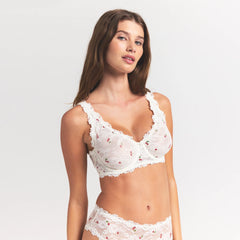STRETCH LACE UNLINED FULL COVERAGE BRA | IVORY CHERRY PRINT