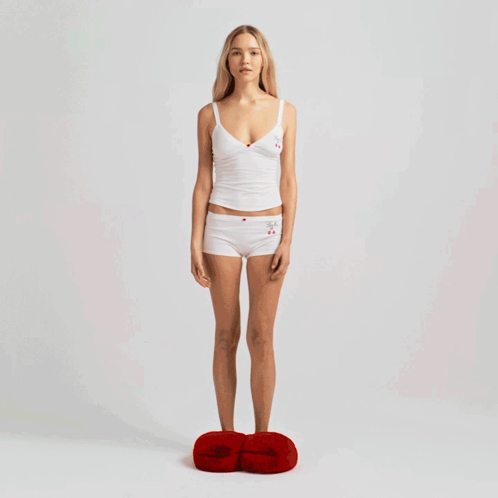LIGHTWEIGHT COTTON LOGO PICOT CAMI AND BOY SHORT SET | SNOW CONTRAST