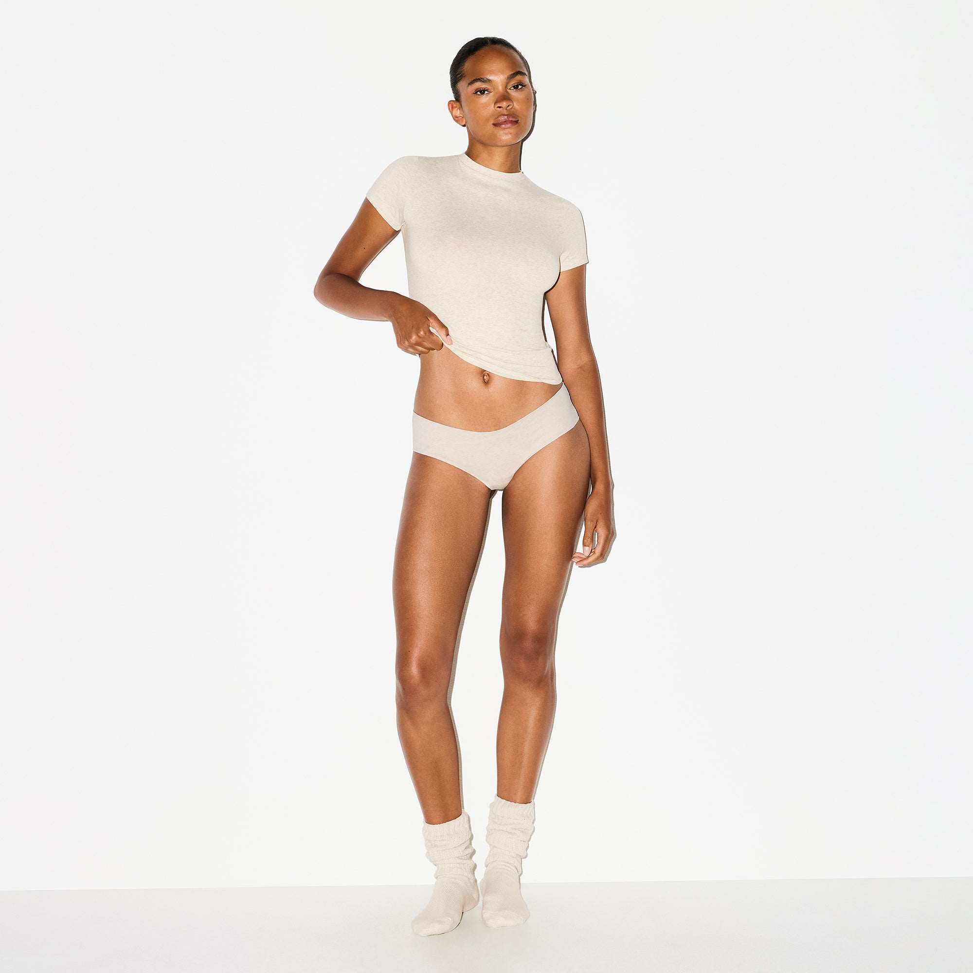 LIGHTWEIGHT COTTON RUCHED BACK HIPSTER | OATMEAL HEATHER