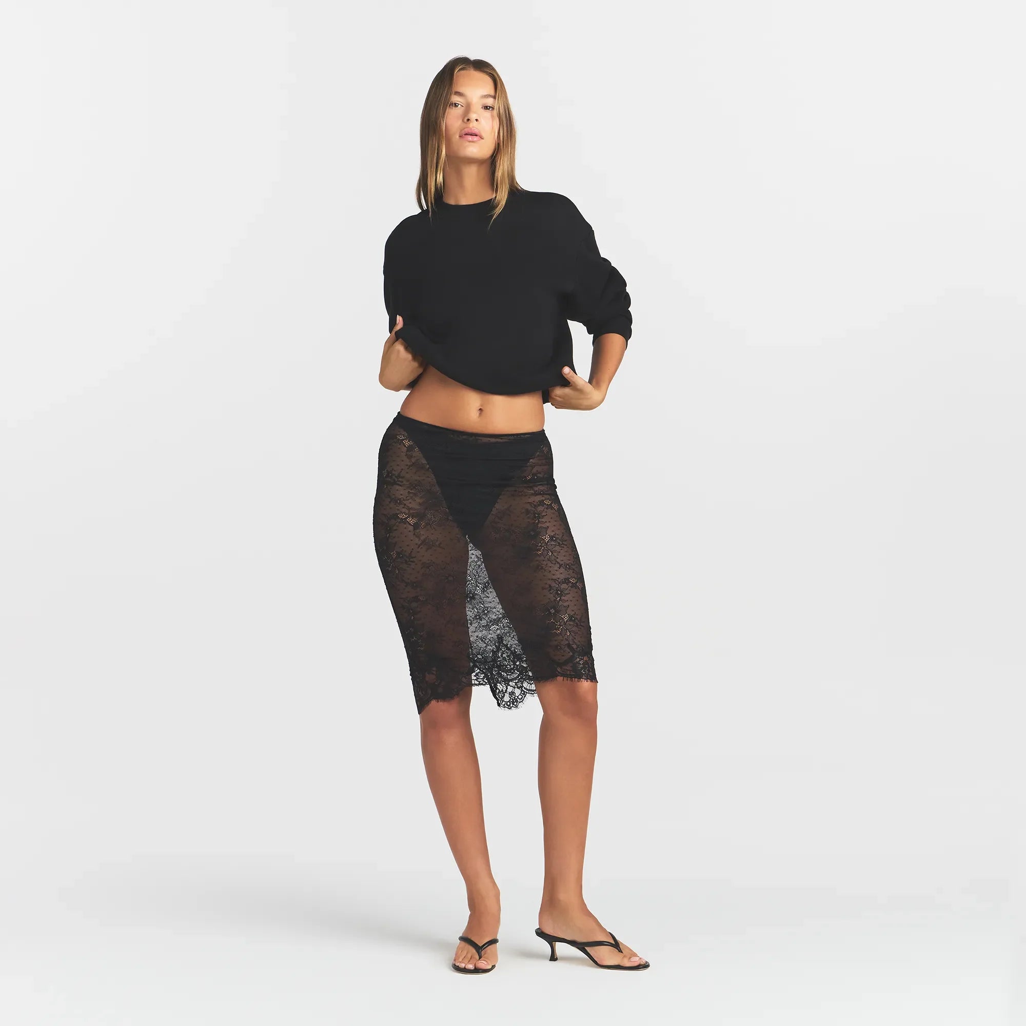 ULTRA FINE LACE MIDI SKIRT | OBSIDIAN
