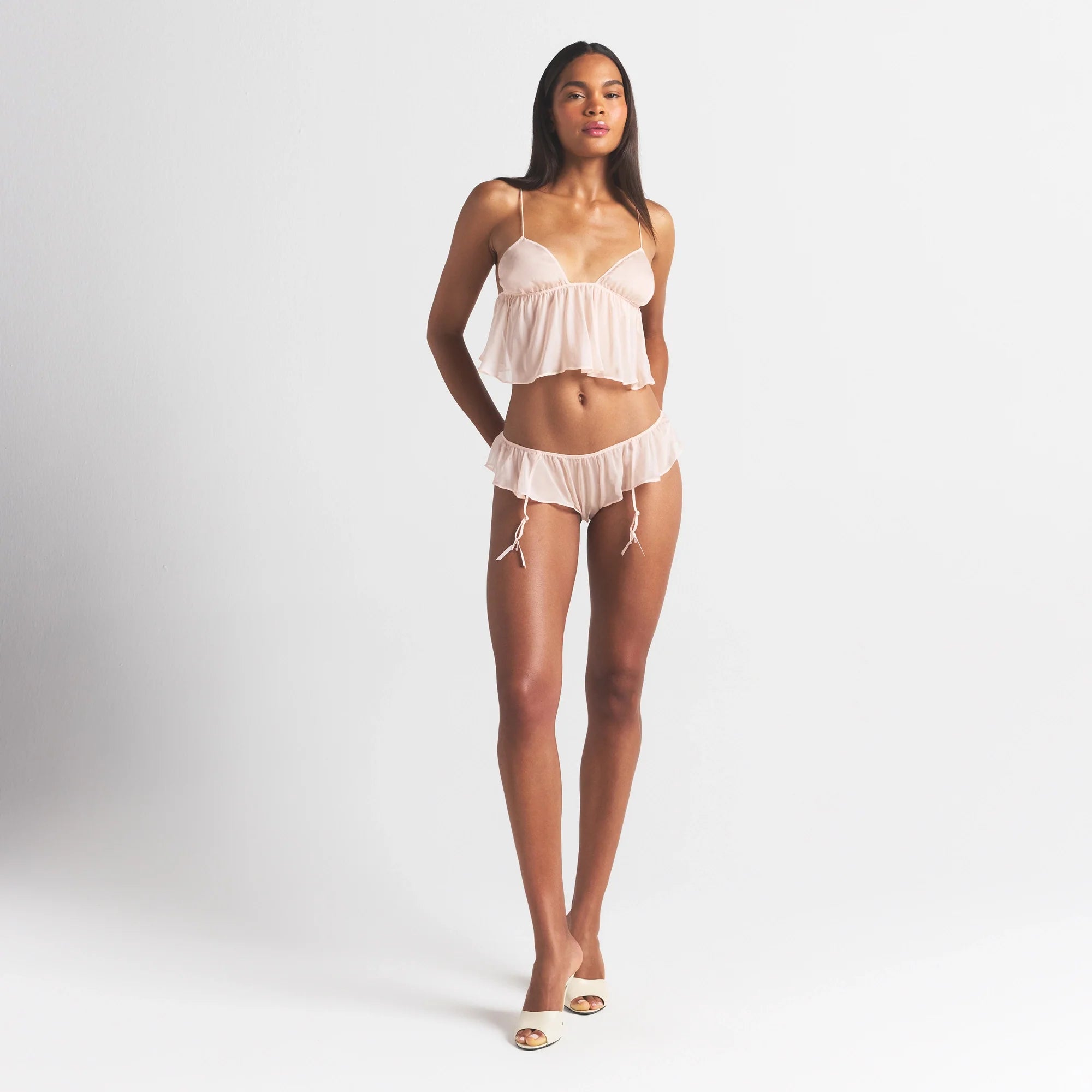 SKIMS ROMANCE BABYDOLL TOP AND GARTER HIPSTER SET | PRIMROSE