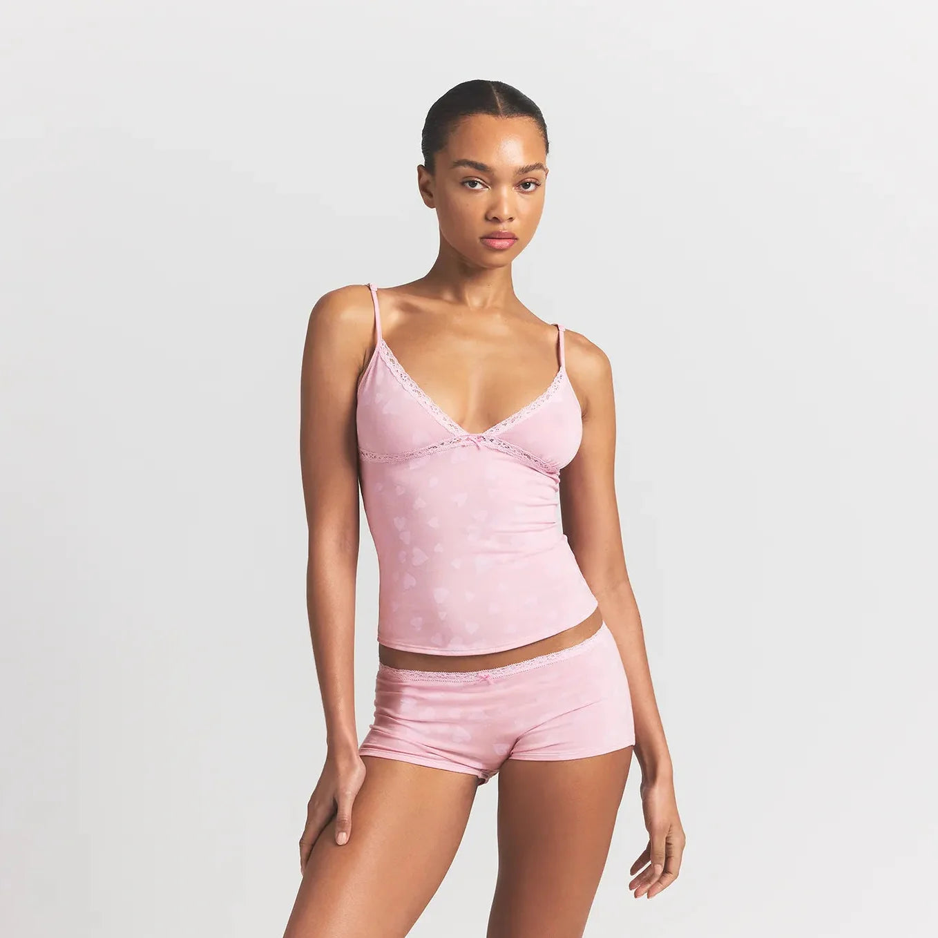 LIGHTWEIGHT COTTON LACE CAMI AND BOY SHORT SET | HALITE CLUSTERED HEARTS