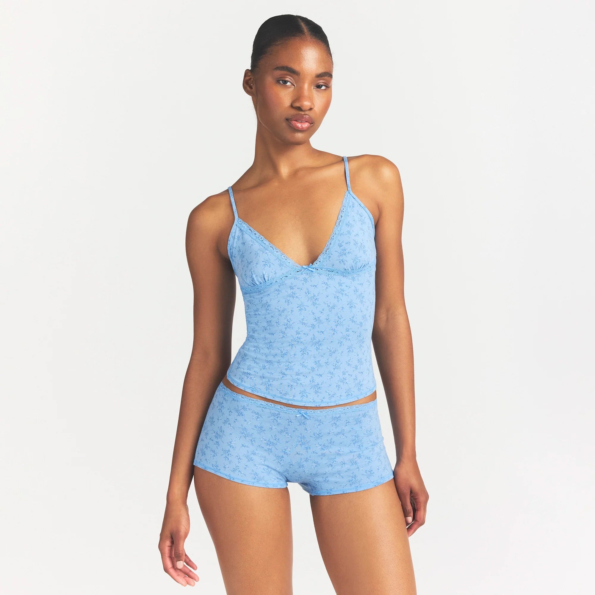LIGHTWEIGHT COTTON LACE CAMI AND BOY SHORT SET | SURF DAINTY FLORAL PRINT