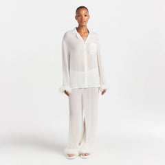 BRIDAL SLEEP FEATHER TRIM LONG SET | IVORY