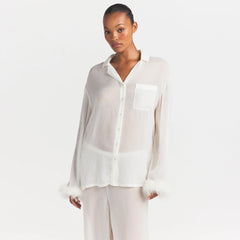 BRIDAL SLEEP FEATHER TRIM LONG SET | IVORY