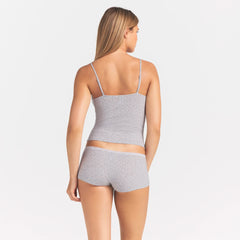 LIGHTWEIGHT COTTON POINTELLE LACE CAMI AND BOY SHORT SET | LIGHT HEATHER GREY PIN DOT