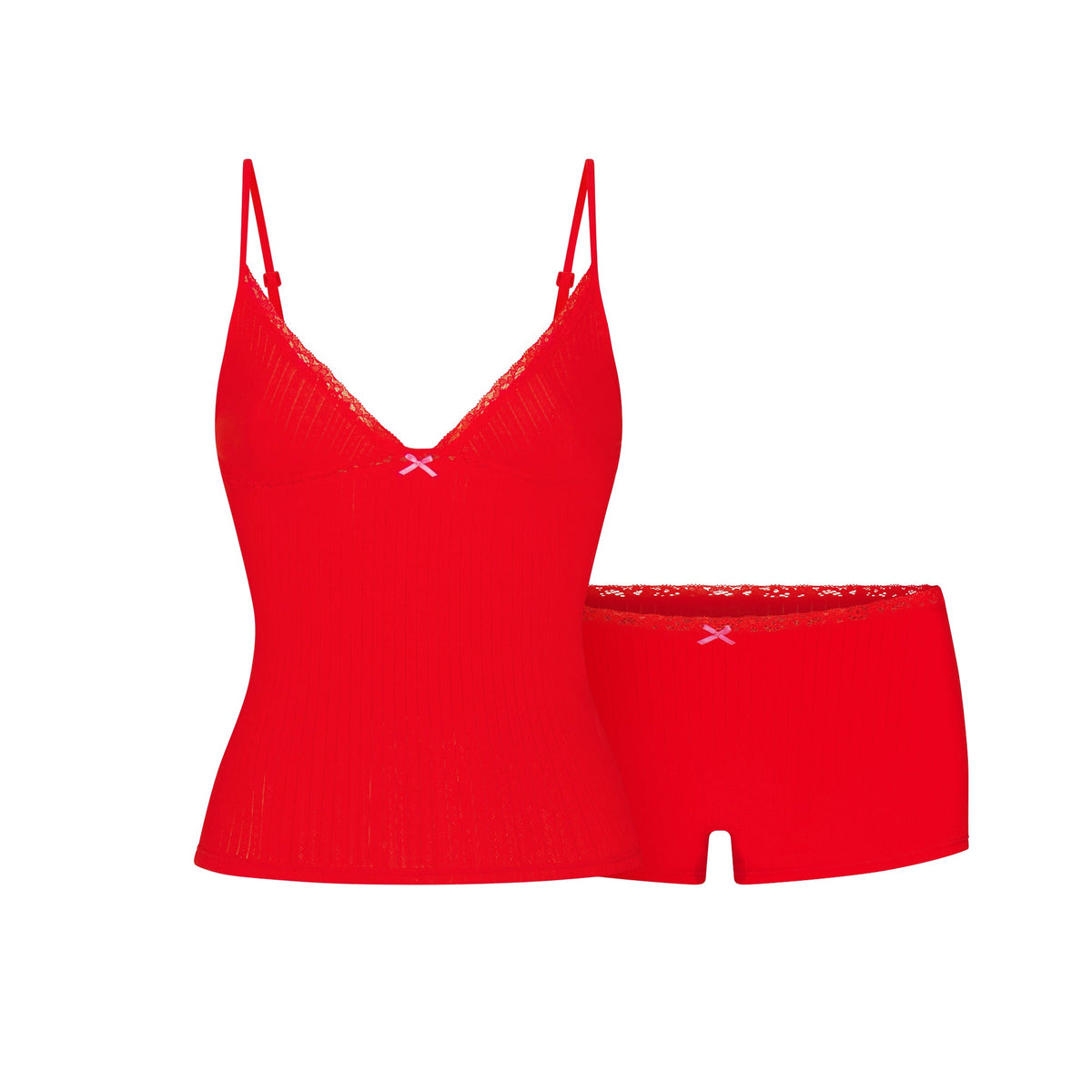 LIGHTWEIGHT COTTON POINTELLE LACE CAMI AND BOY SHORT SET | RUBY TONAL