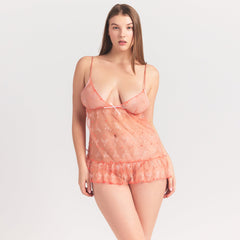 EMBROIDERED TULLE MINI SLIP DRESS AND TANGA SET | GUAVA HEART TULLE