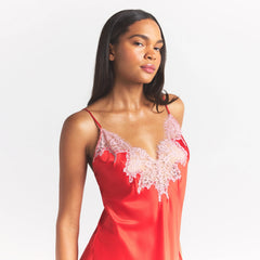 SILK LACE MINI SLIP DRESS | RUBY CONTRAST