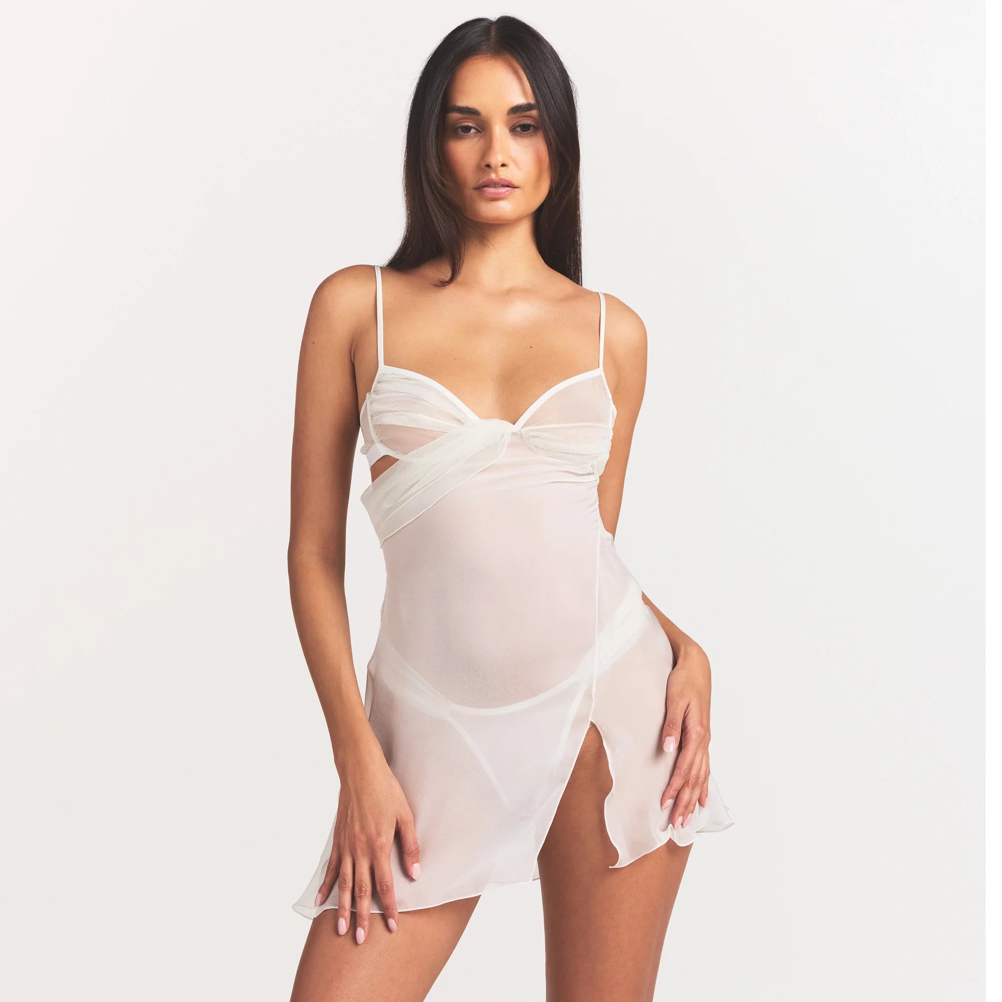 SKIMS ROMANCE DRAPED MINI SLIP DRESS | IVORY