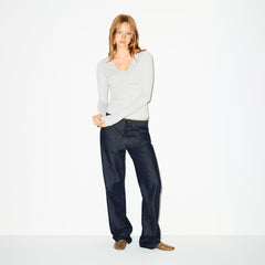 COTTON JERSEY SHIRRED BUST LONG SLEEVE | LIGHT HEATHER GREY