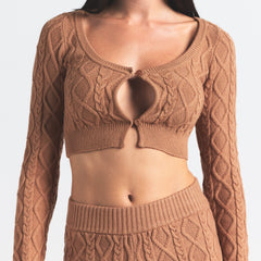 SWEATER KNITS CABLEKNIT CROPPED CARDIGAN | DARK HONEY