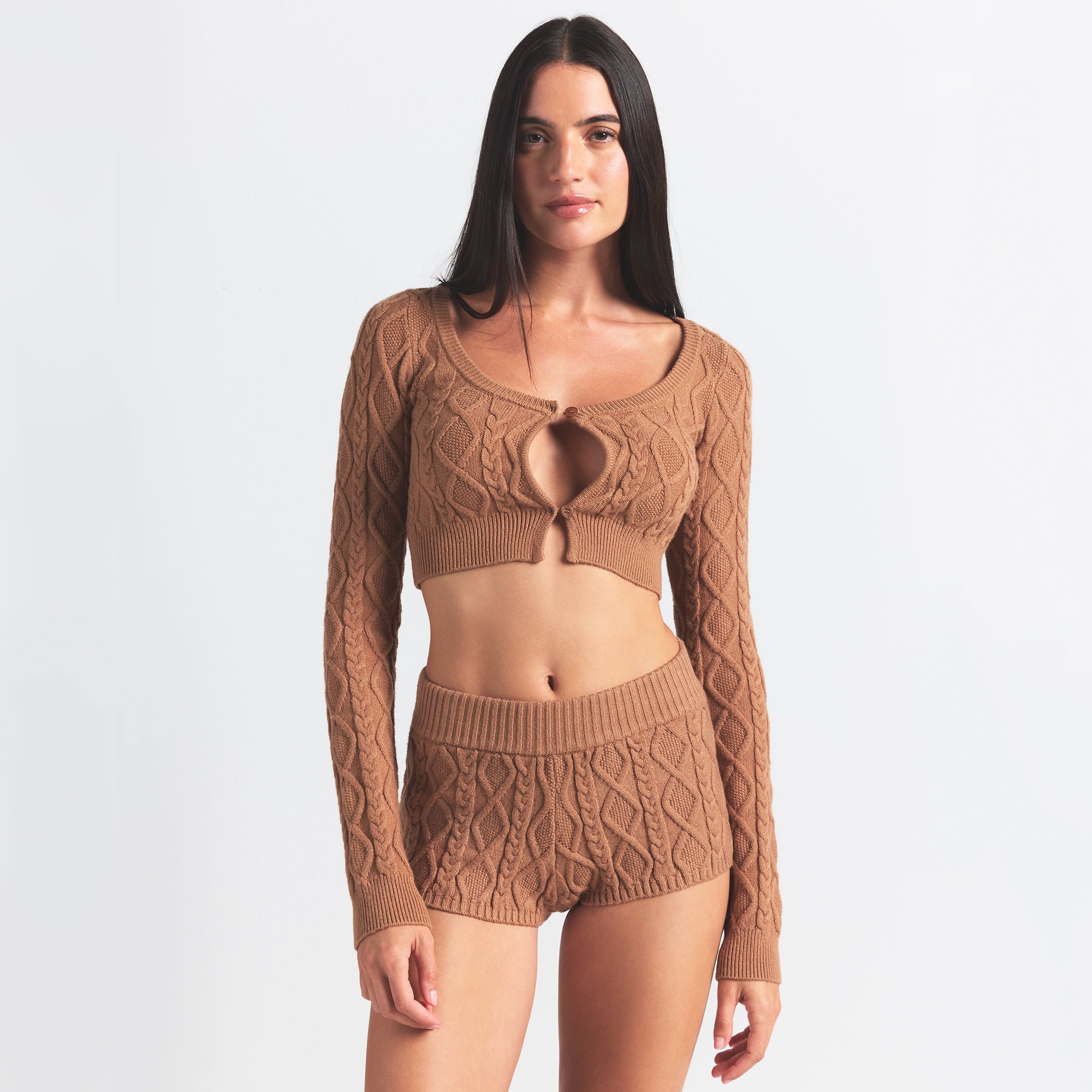 SWEATER KNITS CABLEKNIT CROPPED CARDIGAN | DARK HONEY