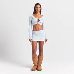 SWEATER KNITS CABLE KNIT CROPPED CARDIGAN | ZEN BLUE