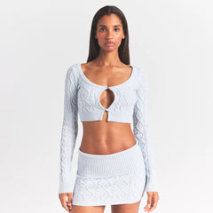 SWEATER KNITS CABLE KNIT CROPPED CARDIGAN | ZEN BLUE