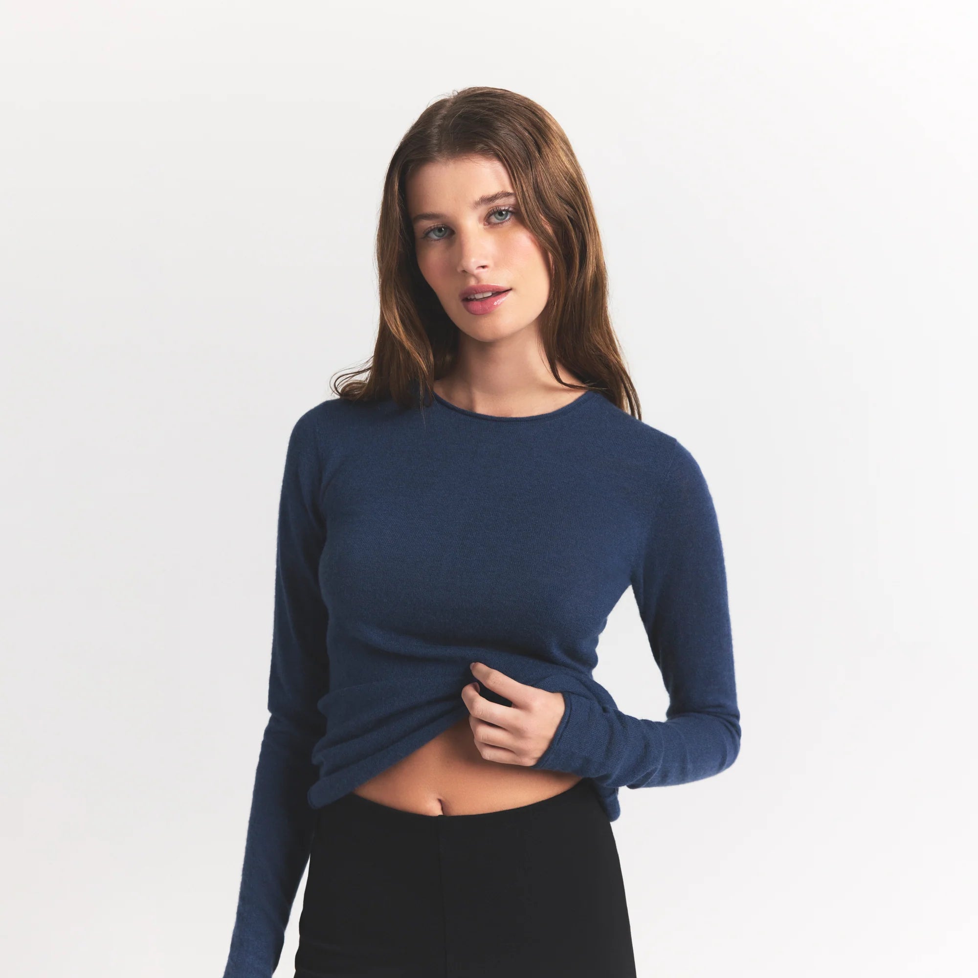 FEATHERWEIGHT CASHMERE LONG SLEEVE TOP | INDIGO